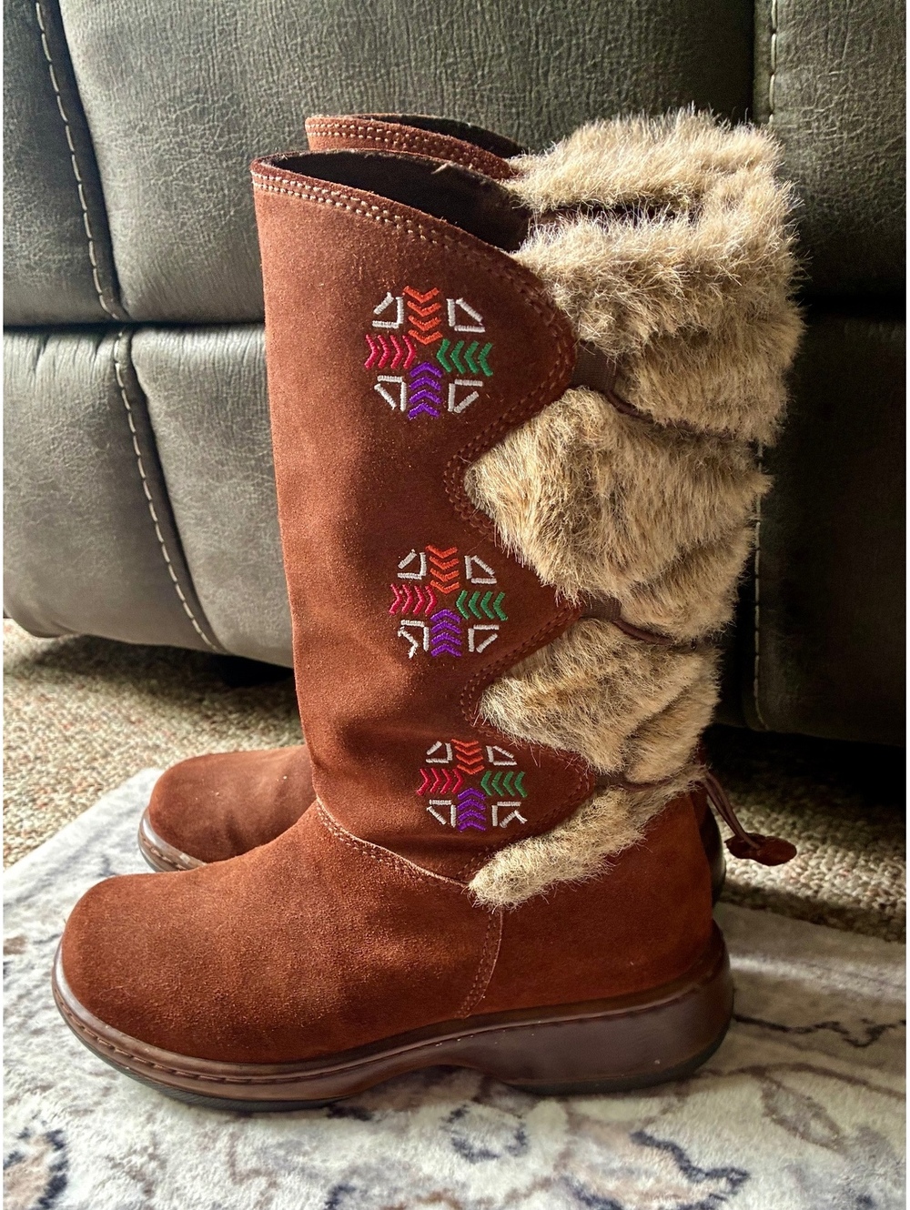 Dansko Brown Suede Faux Fur Embroidered Winter Mid-Calf Boots Size 37